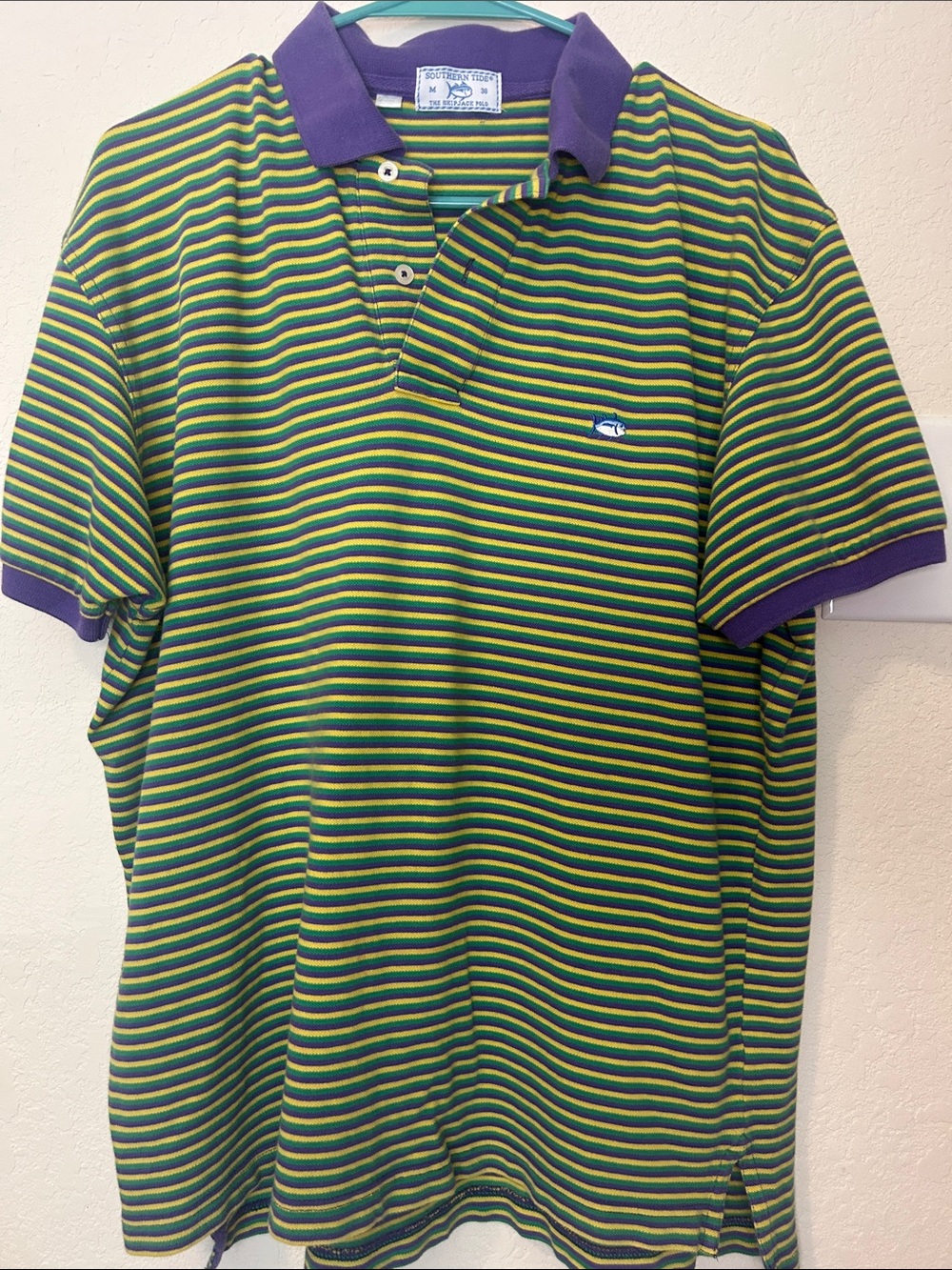Southern Tide Green & Purple Narrow-Stripe Polo